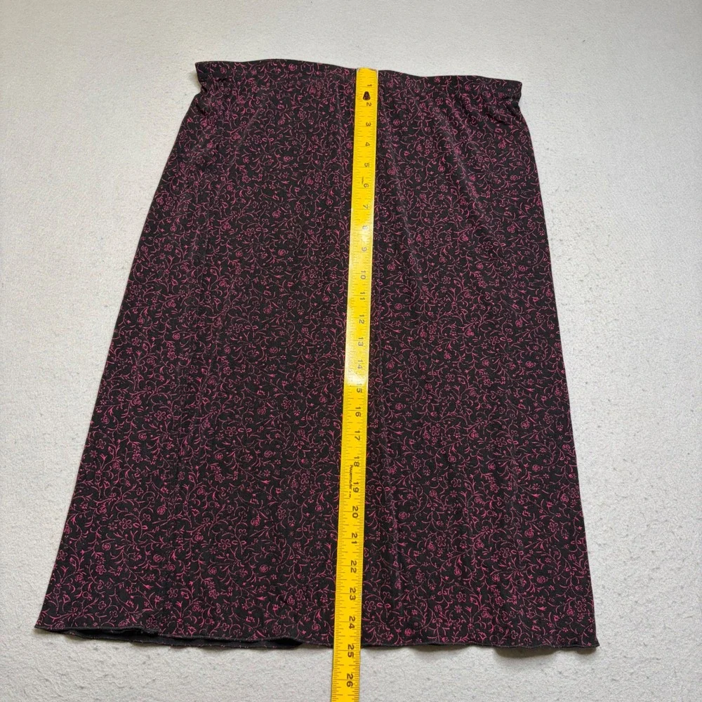 Briggs New York Skirt Womens L Black Pink Floral Y2K Midi Stretchy Made in USA